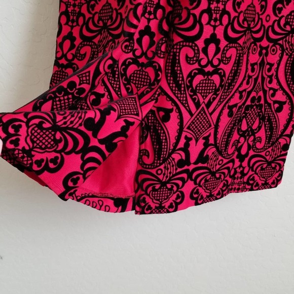 ECI Red & Black Mesh Cutout Damask Sheath Dress 12 - Picture 7 of 8